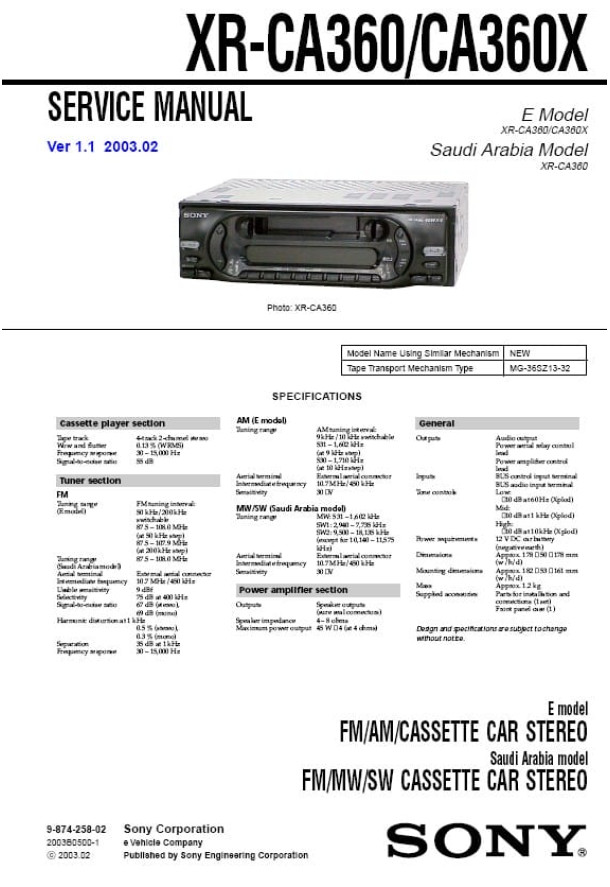 XR-CA360, XR-CA360X Ver.1.1